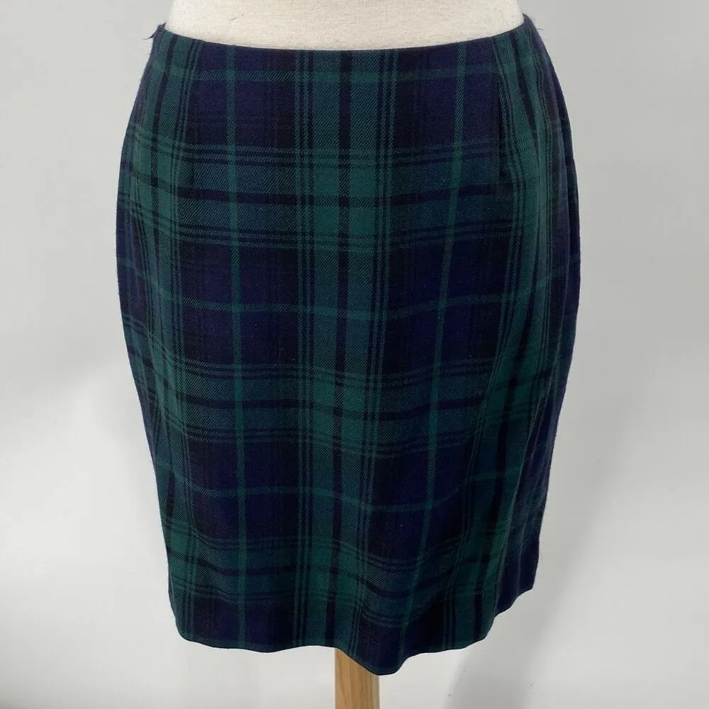 Vintage 90s Worsted Wool Skirt Tartan Plaid Wrap Navy Green Petite Womens M P Size undefined - Image 4