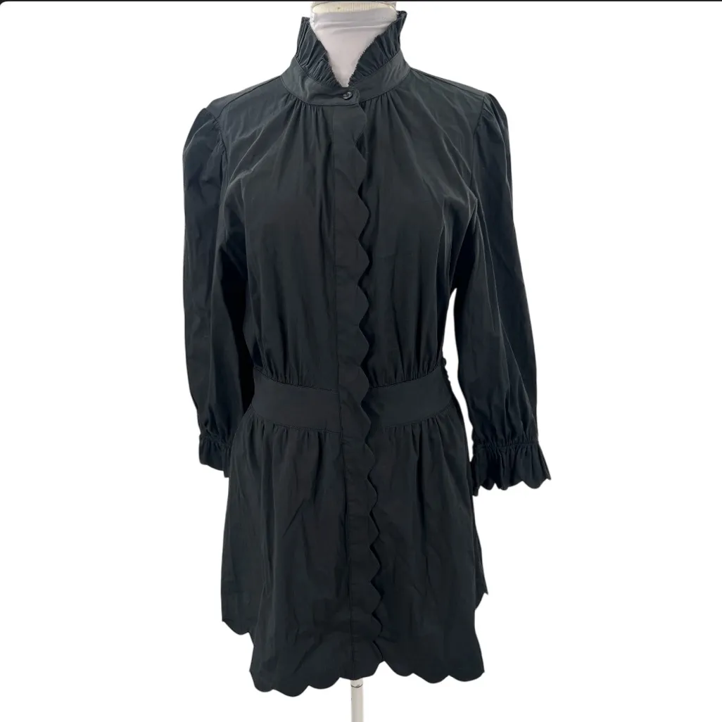 Sundays Jenna scalloped belted shirt dress black sz M - Image 4