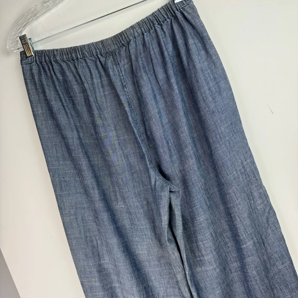 Trina Turk Lyocell Linen Wide Leg Crop Slit Hem Pants Sz Medium Blue Chambray - Image 14