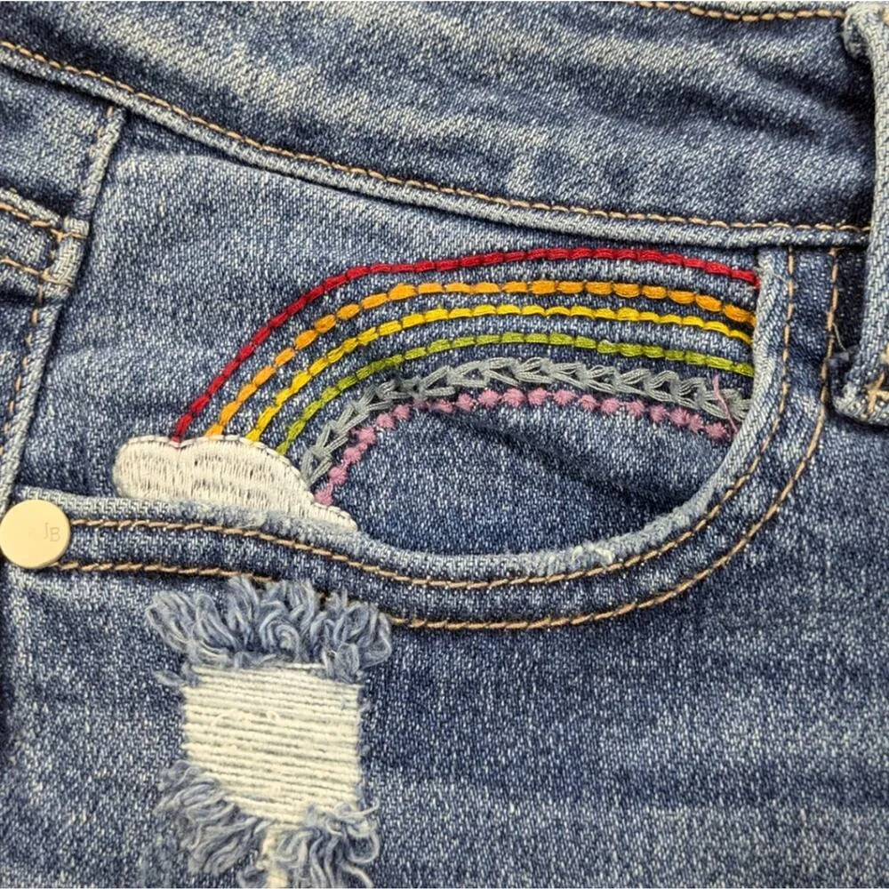 Distressed High Rise Straight Rainbow Stitch GUC Size 5/27 J1298 - Image 6