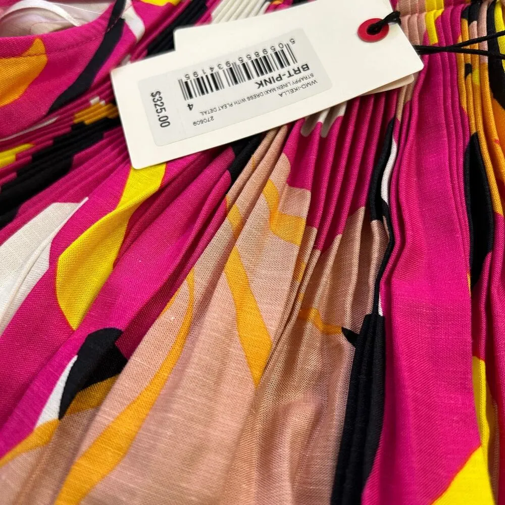 NEW Ted Baker Ikella Strappy Linen Maxi Dress Pleated Pink M/L Bloomcore Resort - Image 8