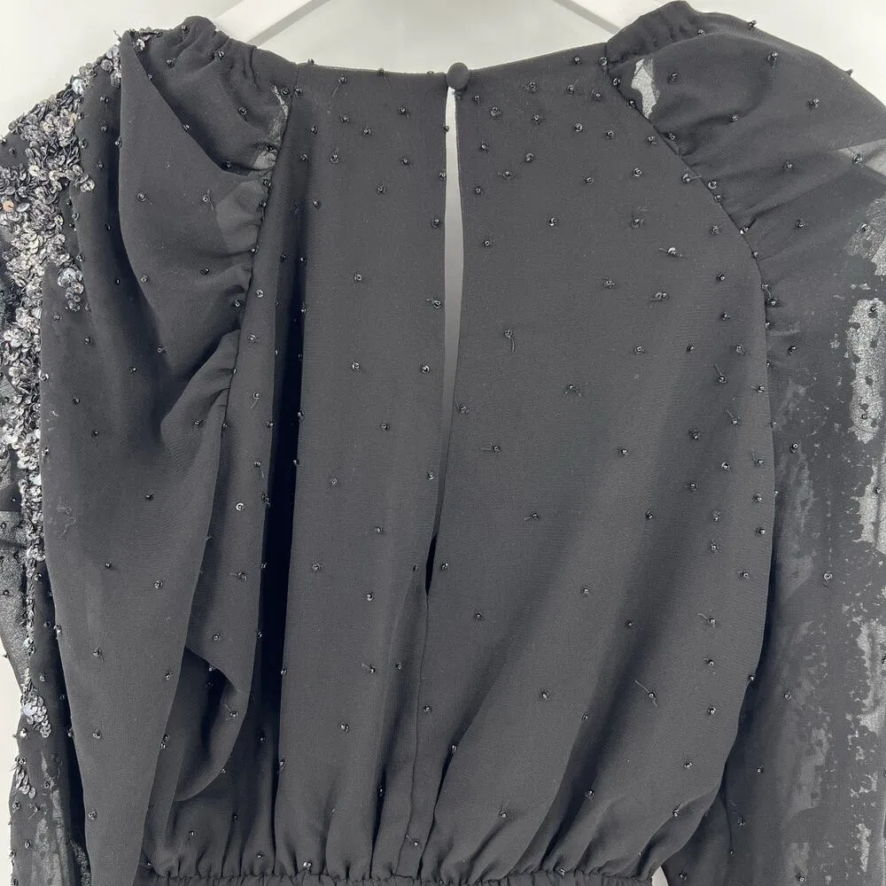 LPA Cara Embellished Sequin Blouse‎ Top Black Long Sleeves Women’s Size Small - Image 8