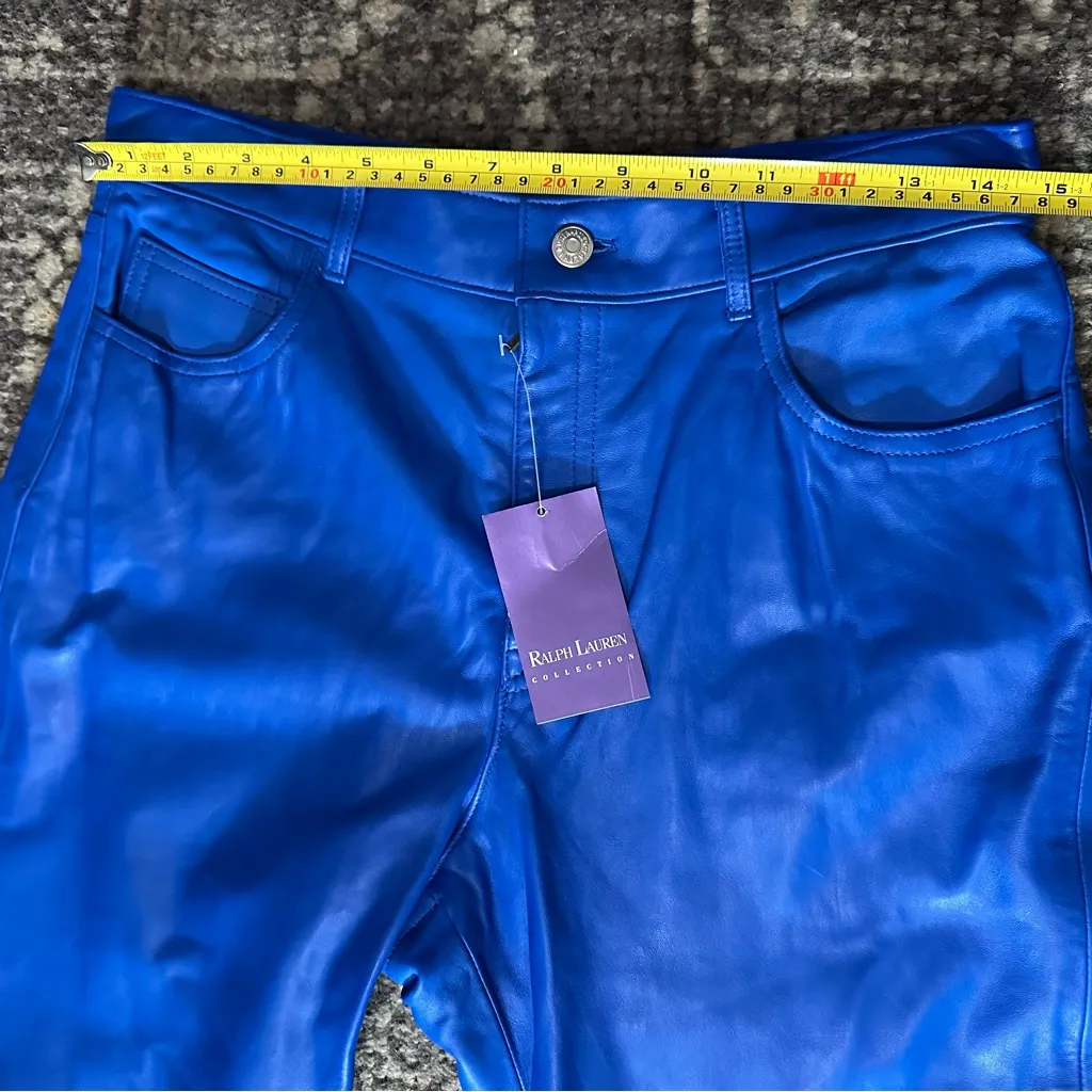 Ralph Lauren Purple Label Vintage 12 Bright Blue Leather High Rise Jeans Pants - Image 12