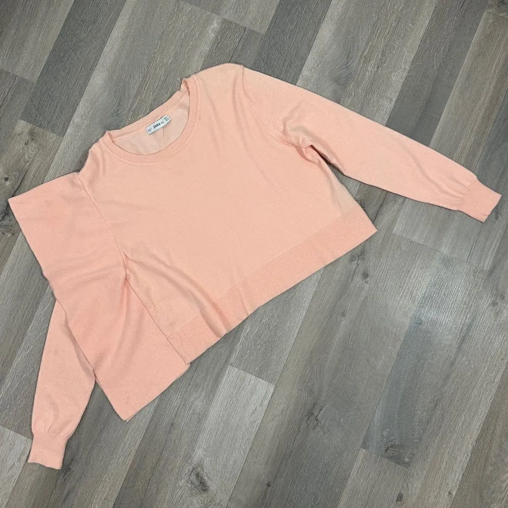 Zara Side Frill Ruffle Sleeve Crop Sweater Peach Small - Image 14