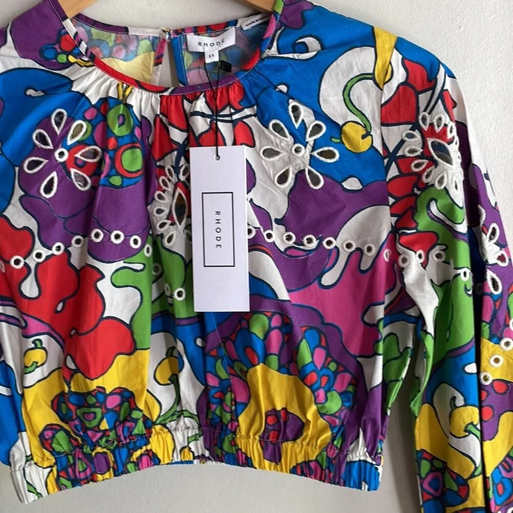 Rhode Adeline Top Woodstock Floral Rainbow Size XS - Image 4