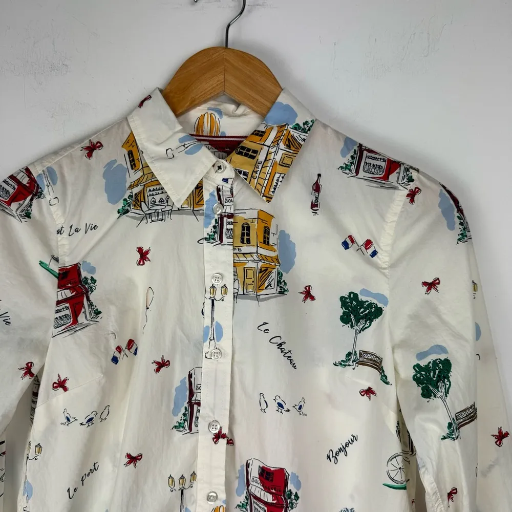 Talbots French Graphic Print Collar Button Down Shirt Top Sz Petite Womens - Image 14