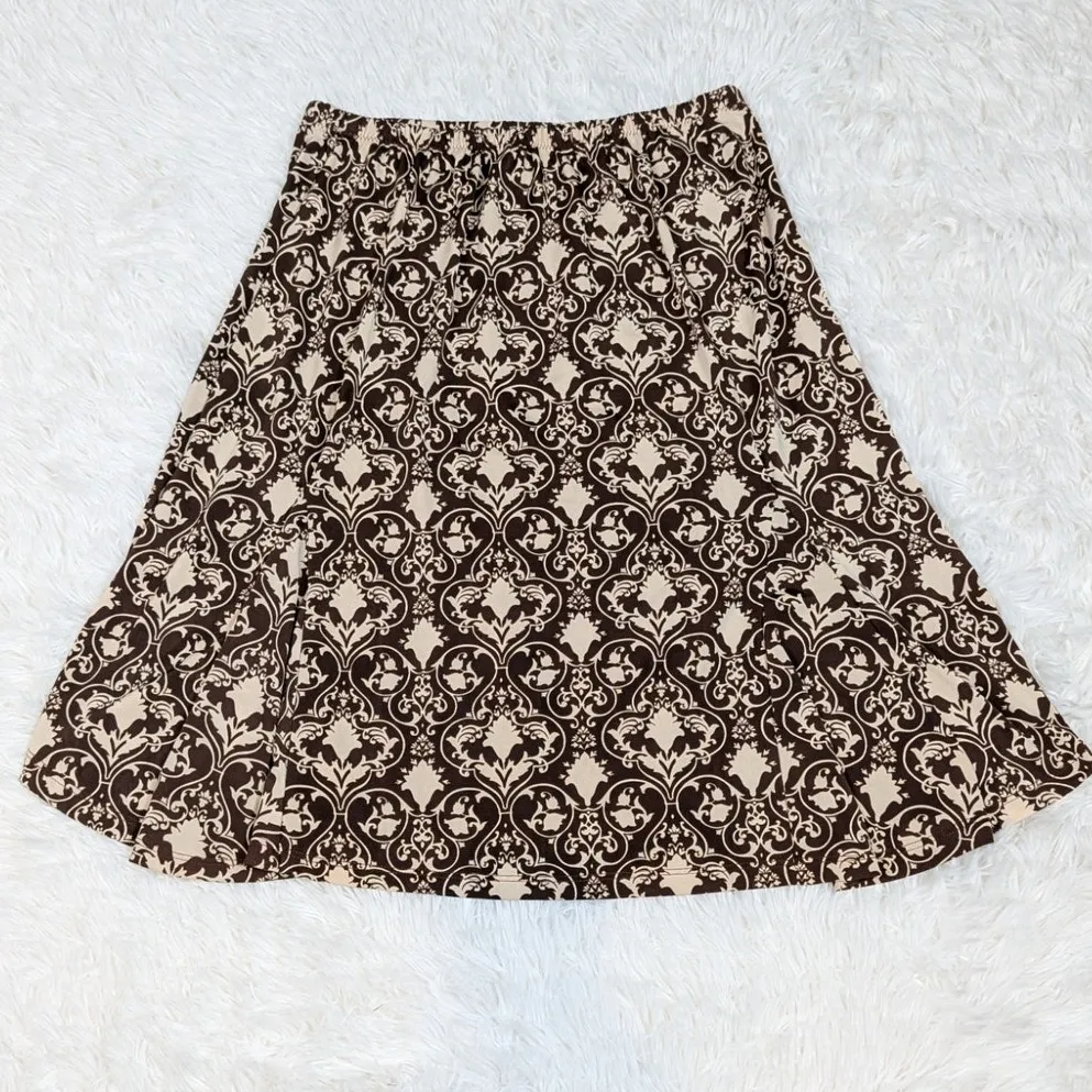 Y2K Vintage Jersey Knit Floral Print Skirt Brown and Cream Size Small - Image 8