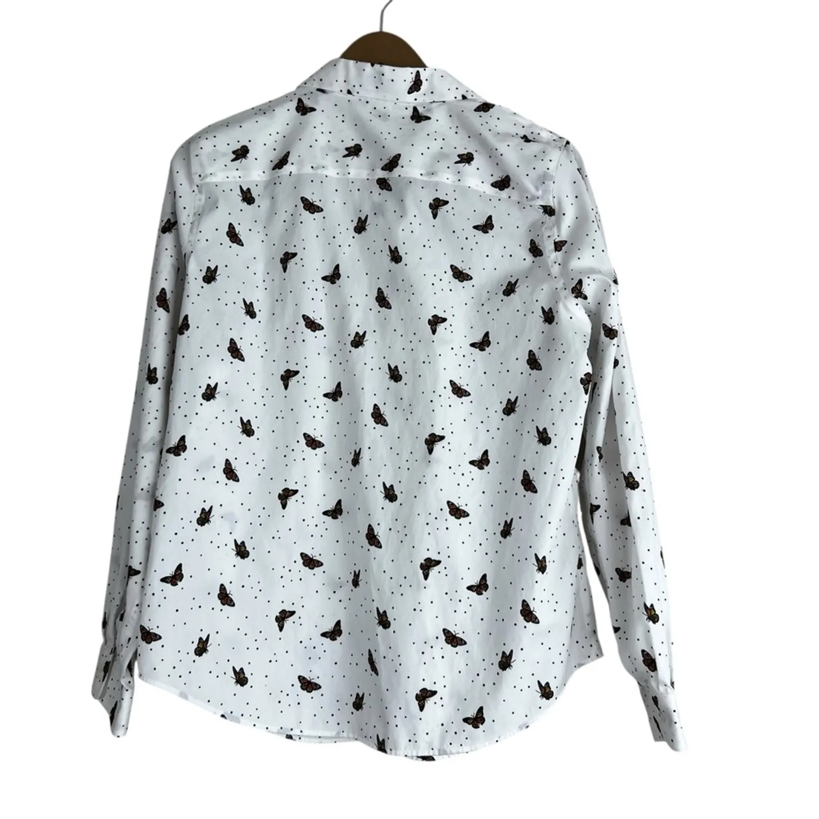 Coldwater Creek Button Down Shirt Womens 12 White Butterfly 100% Cotton Whimsy - Image 3