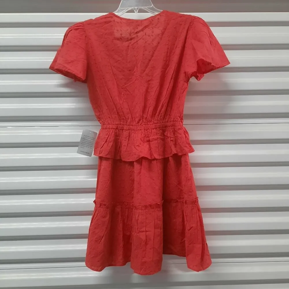 NSR Kailani Dress Women's XS Extra Small Red Short Sleeve Tiered Ruffle Casual - Image 4