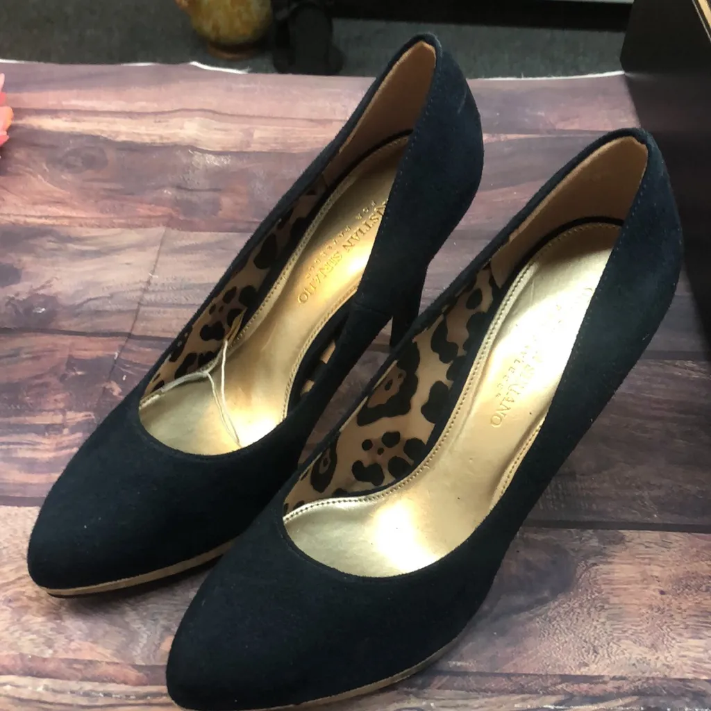 Christian Siriano sz 8.5 blue and gold with leopard print women shoes - Image 3