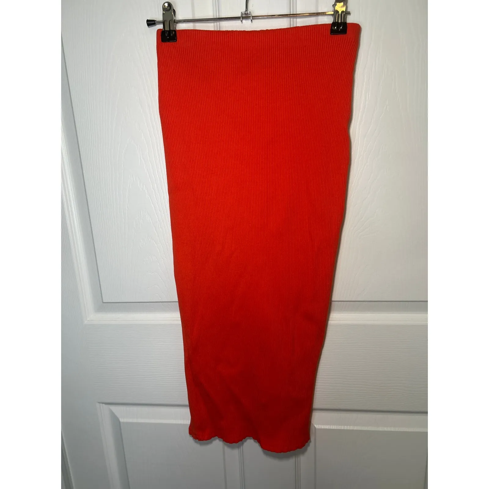 Lulus Orange Ribbed One-Shoulder Two-Piece Midi Dress Skirt Set XS - Image 4