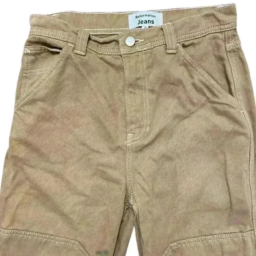 Reformation jeans straight leg cargo tan organic cotton tencel blend‎ Sz 27 - Image 2