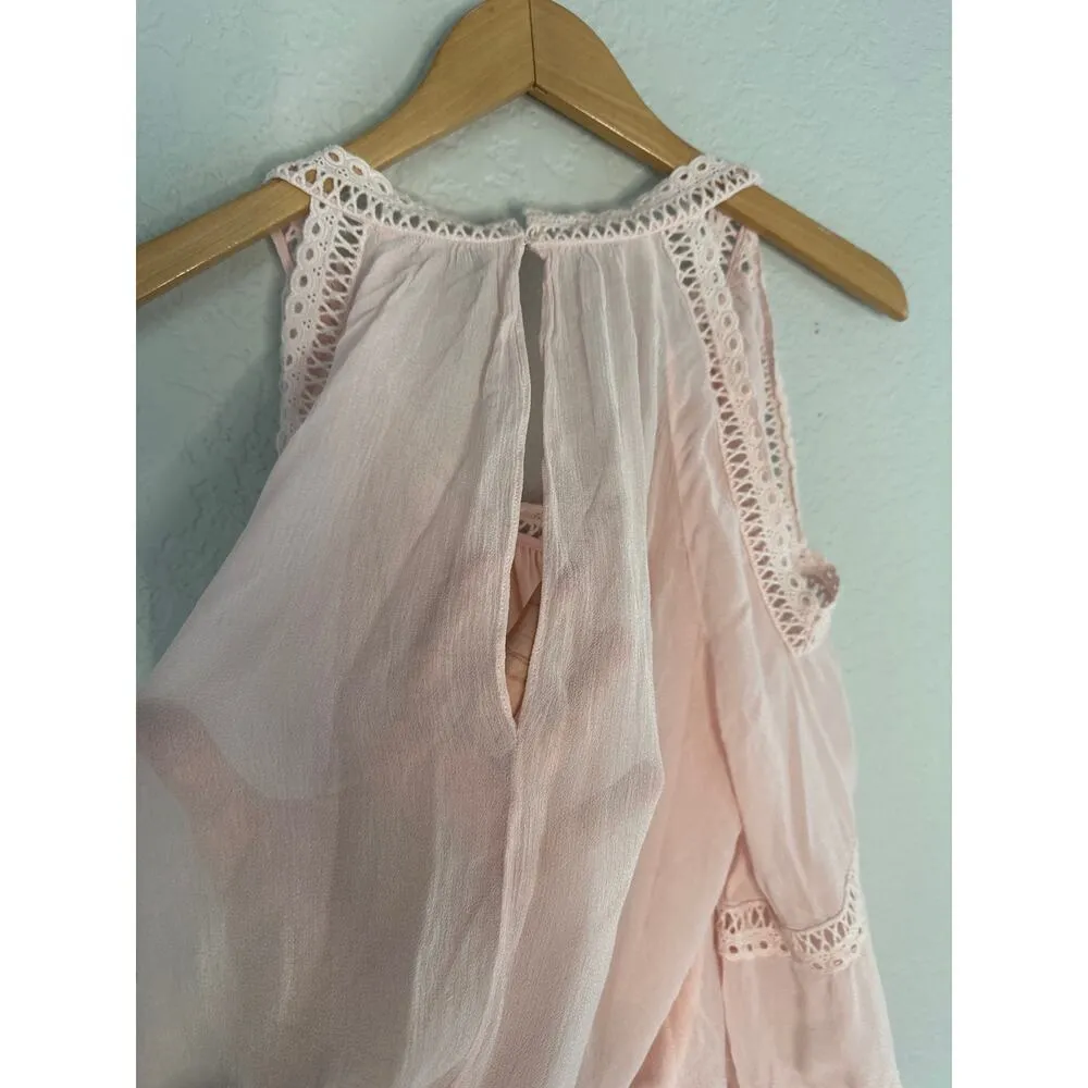 Rebecca Minkoff Babydoll Sheer Crochet Top Pink Y2K Deneuve Lattice Festival - Image 6