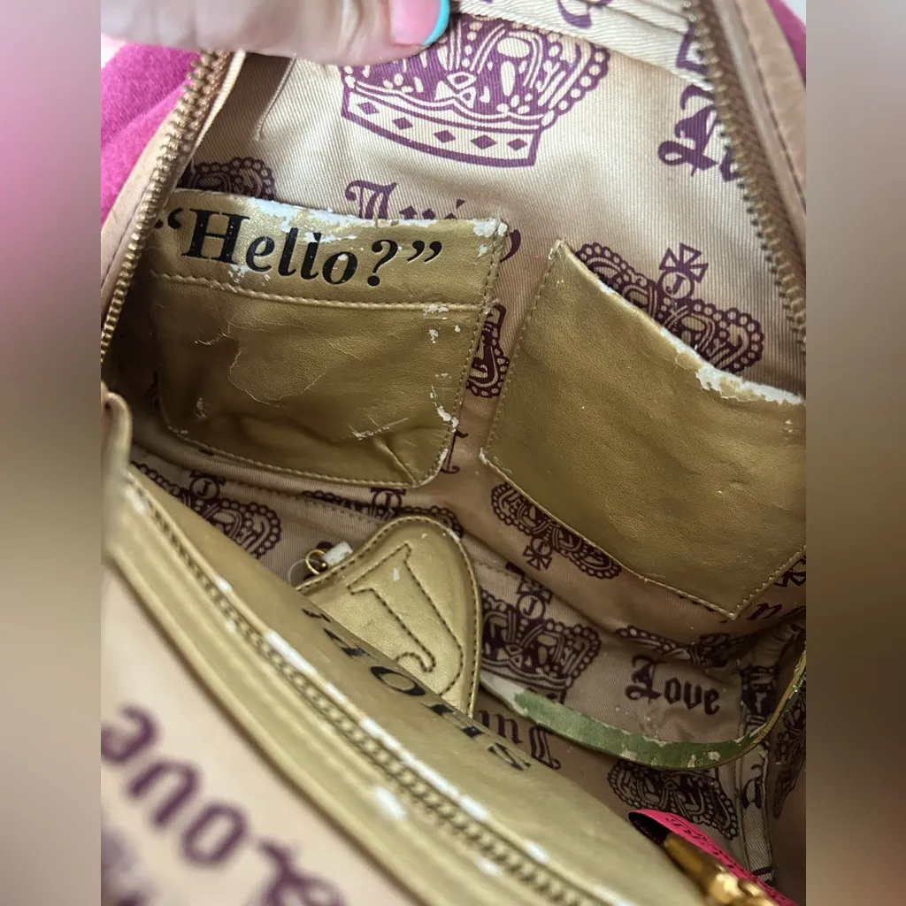 Vintage Juicy Couture Burgundy Velour Purse w/ Heart Mirror Charm Y2K - Image 7