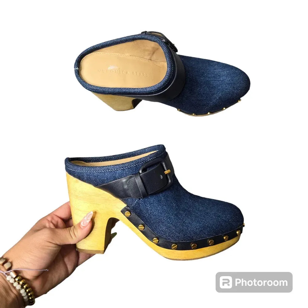 Veronica Beard Dacey Denim Blue Stud Clogs - Image 2