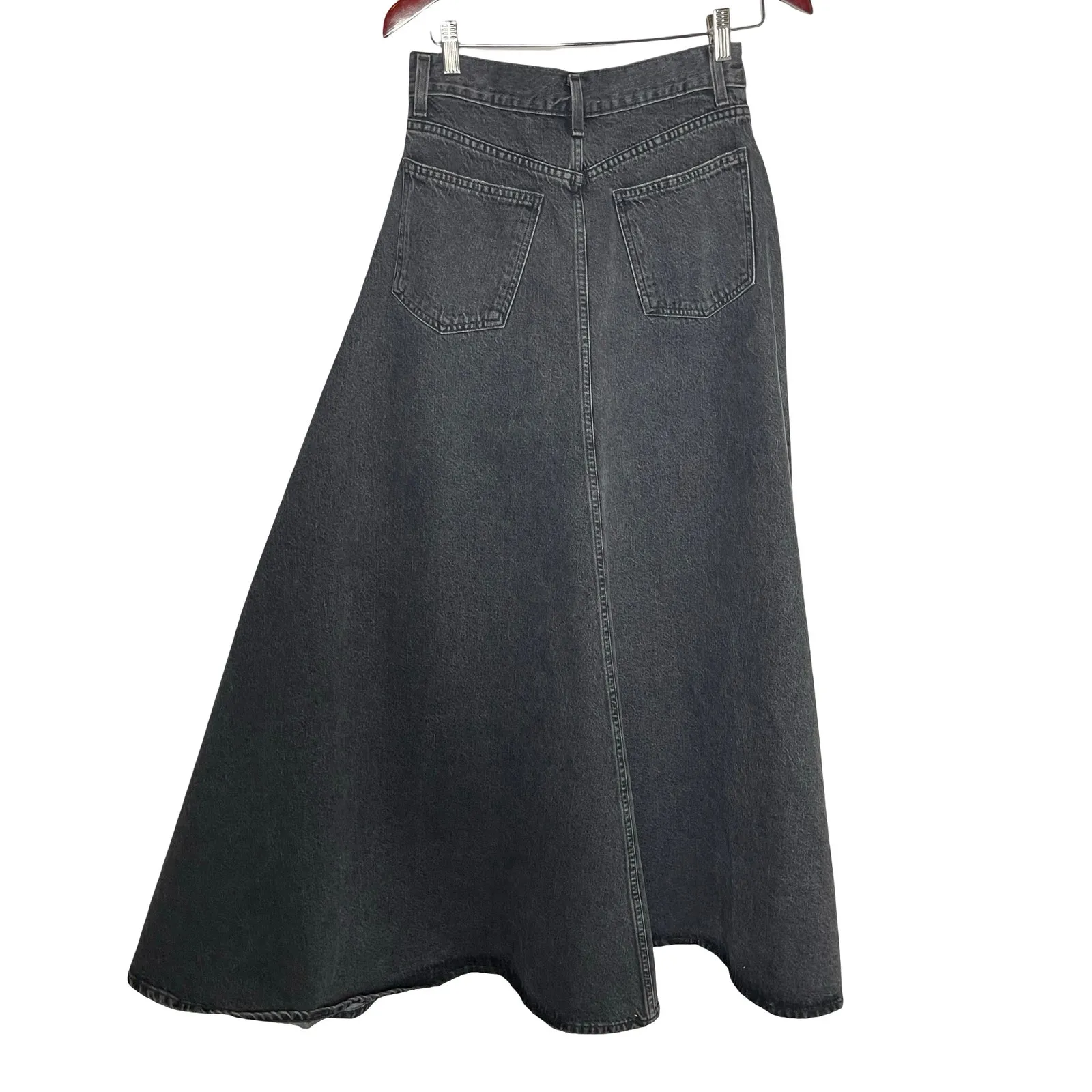 New AGOLDE Odin Grey mid-rise Exaggerated denim maxi skirt sz 27 - Image 4
