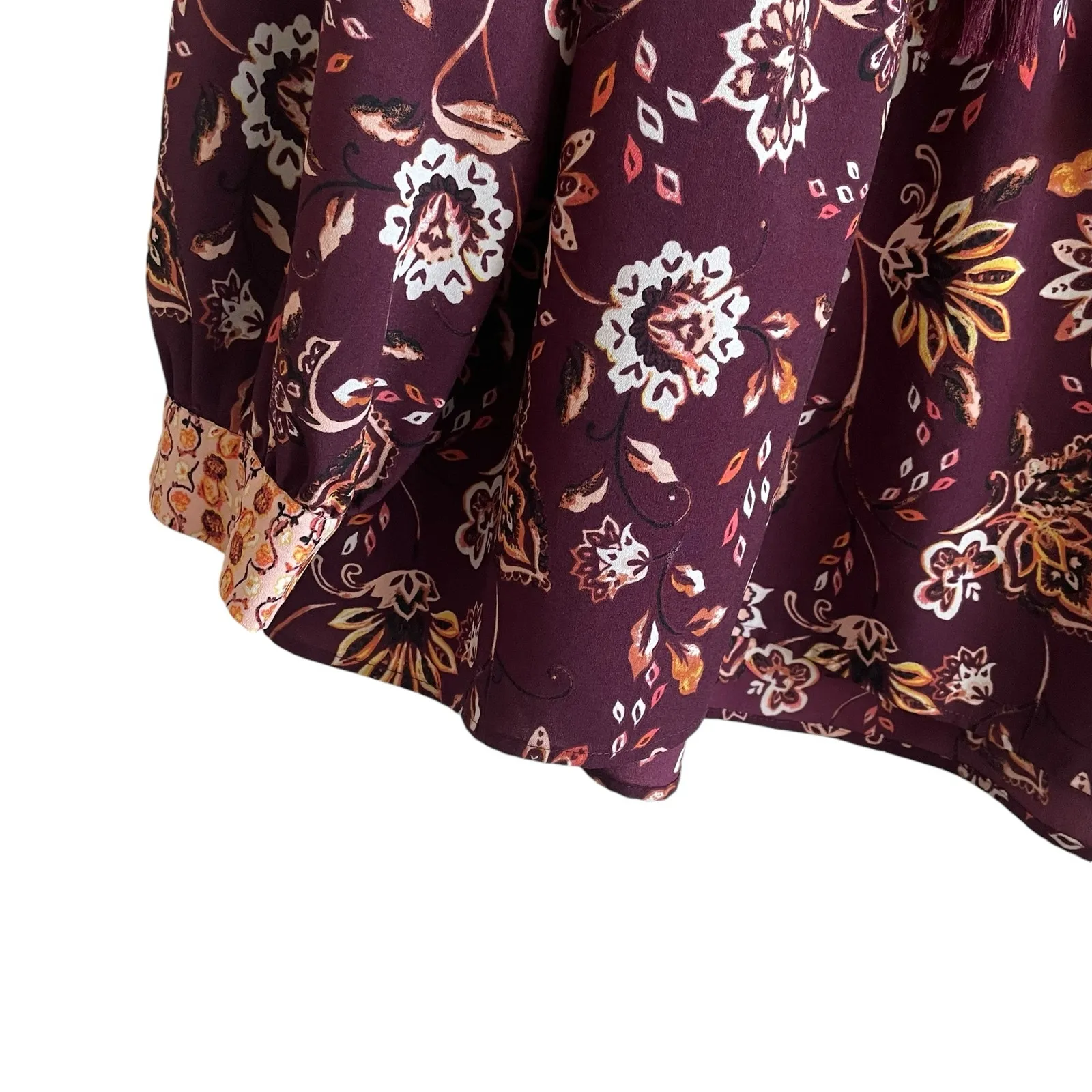Dip Brand Women Tunic Top XL Maroon Babydoll Floral Boho Festival‎ Peasant Red - Image 6