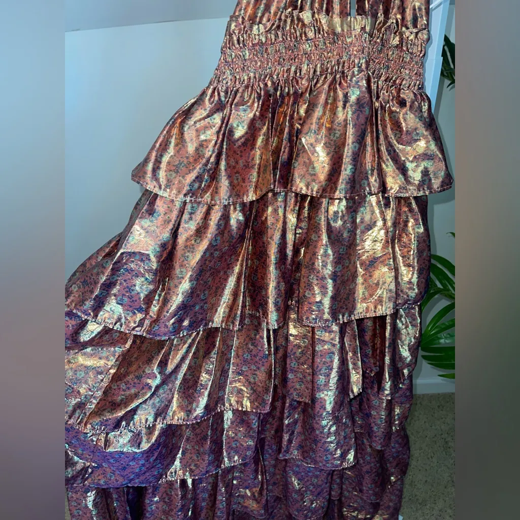 LoveShackFancy Bexlie Halter Dress Gown Pink Orchid Gold Maxi Formal, Size XS‎ - Image 7