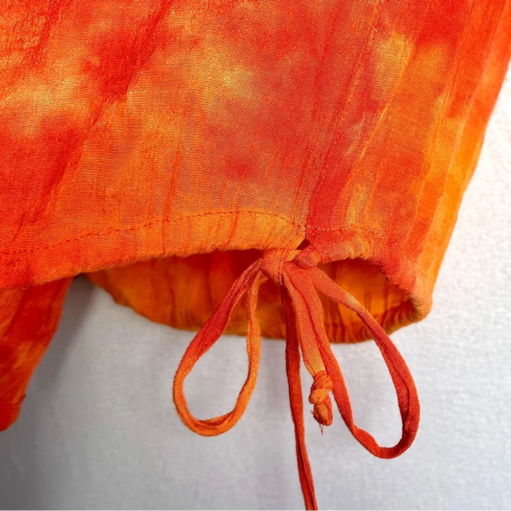 Christopher & Banks Orange Tie Dye Boho Top XL Waist Tie Short Sleeves Pullover - Image 3