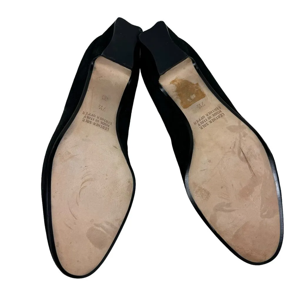 D'Rossana Vintage Black Suede Leather Slip On Heeled Loafers Made In Italy 7.5M - Image 4