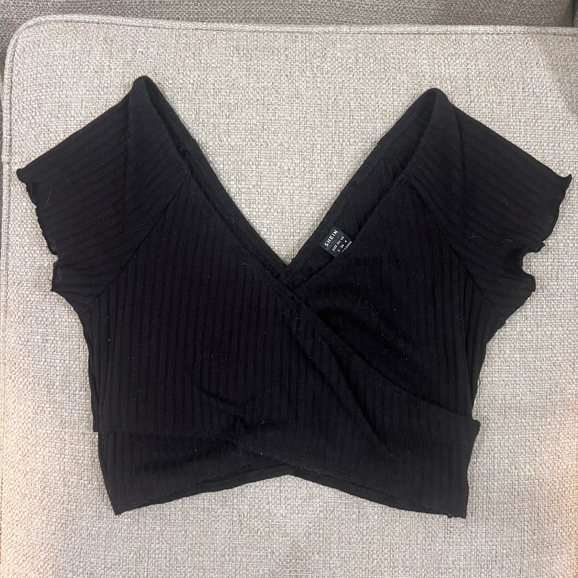 EZwear Ribbed Surplice Cropped Wrap Top - Image 3