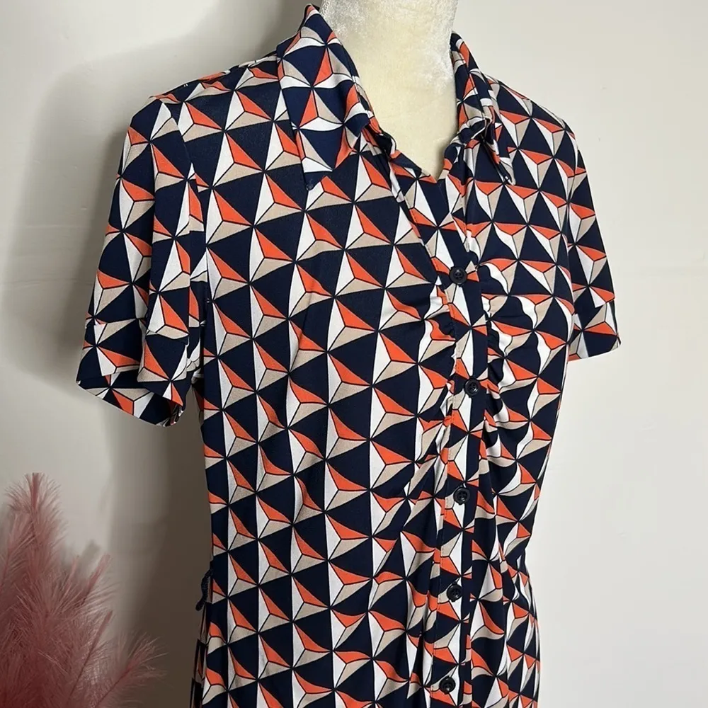 MSK • geometric abstract print shirt dress Blue Size L - Image 4