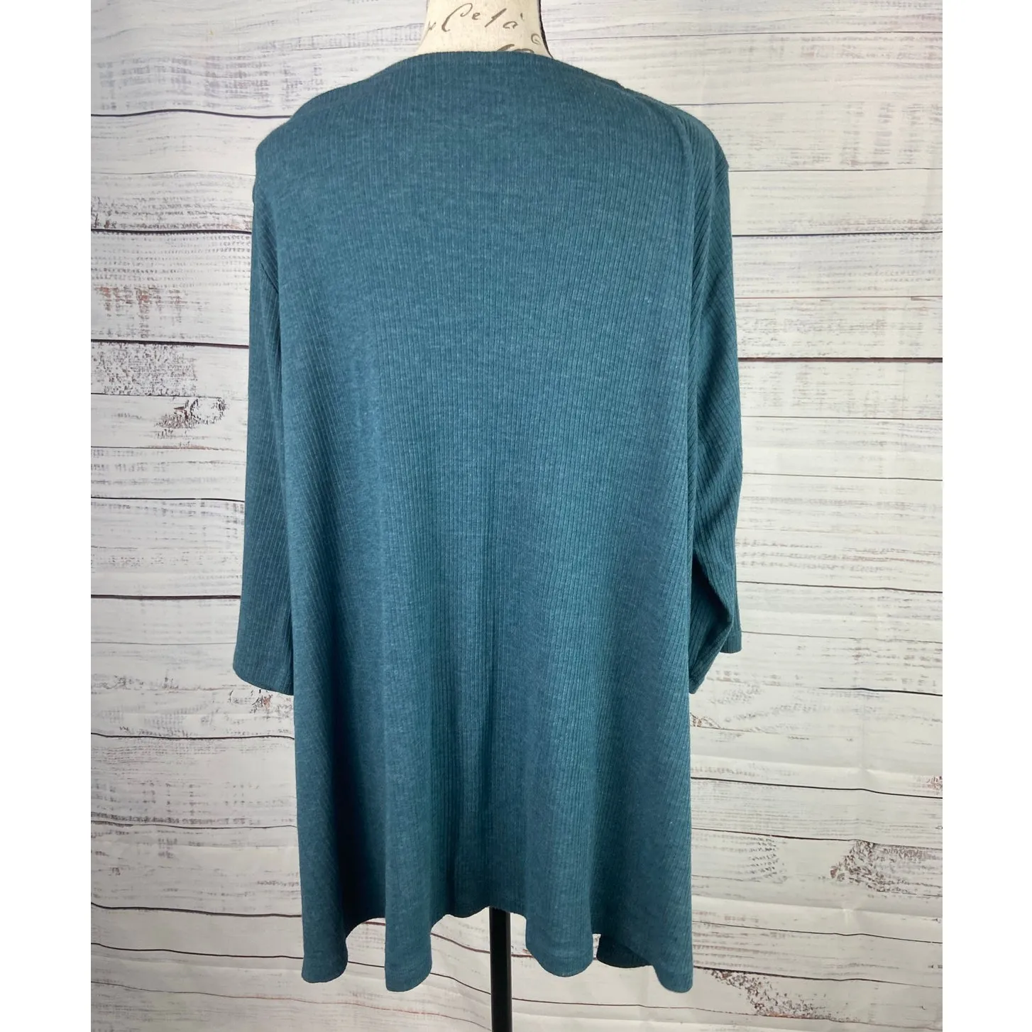 Catherines Sweater Womens 0X 14/16W Teal 3/4 Sleeves Scoop Neck Ribbed Stretch - Image 5