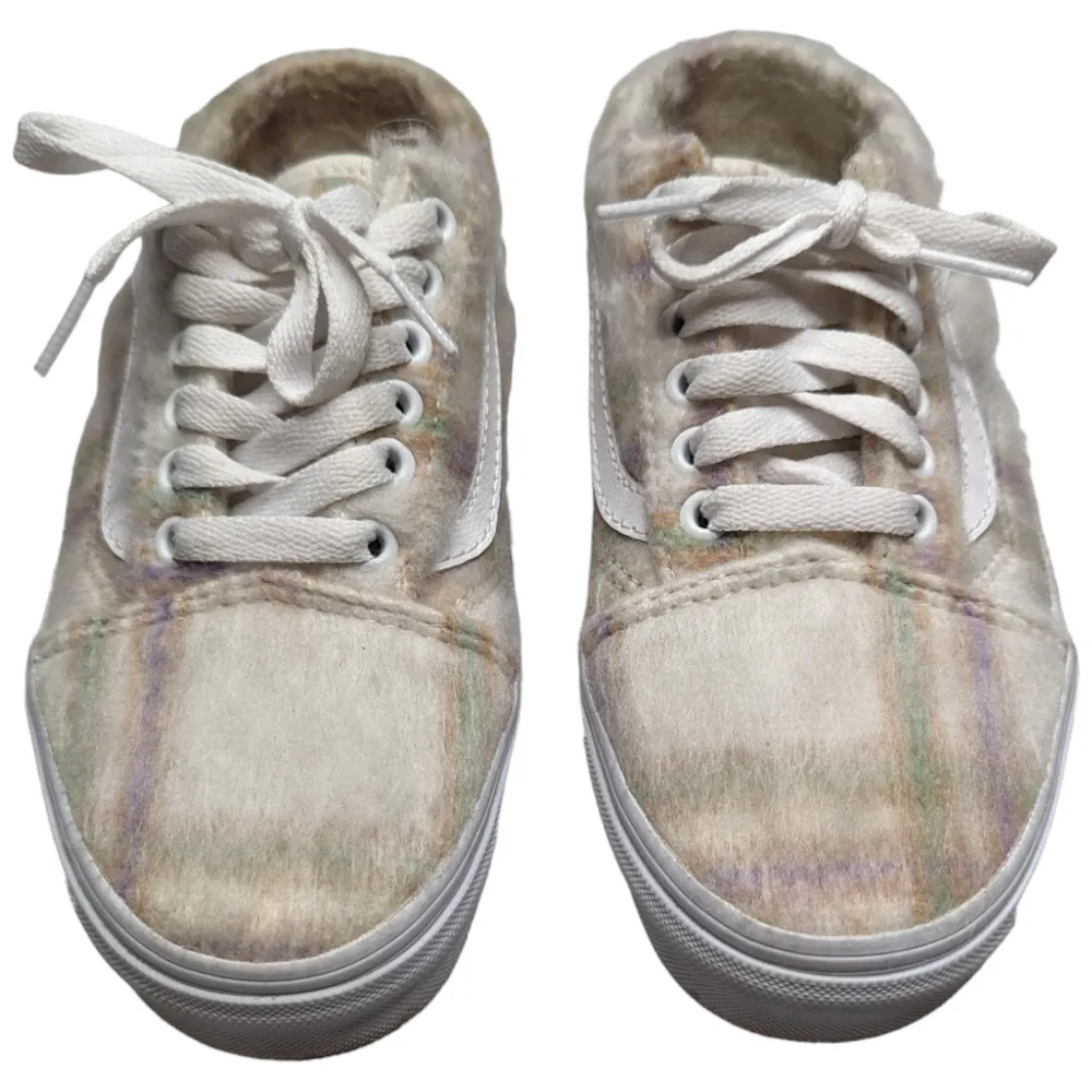 Vans Old Skool Mule Soft Fuzzy Ivory Plaid Slip-On Open Back Skate Sneakers 7 - Image 2