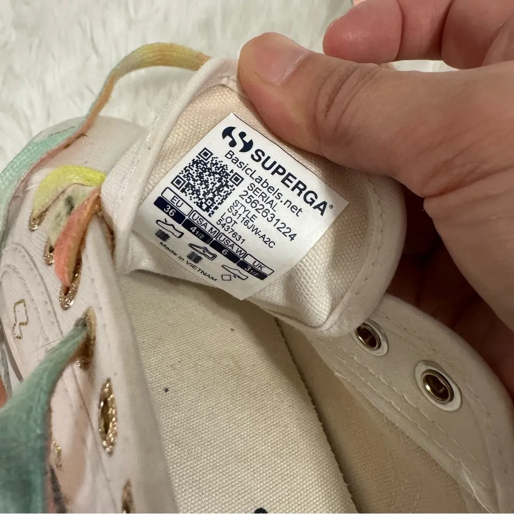 Superga White Platform Sneakers with Multicolor Laces Size 6 - Image 2