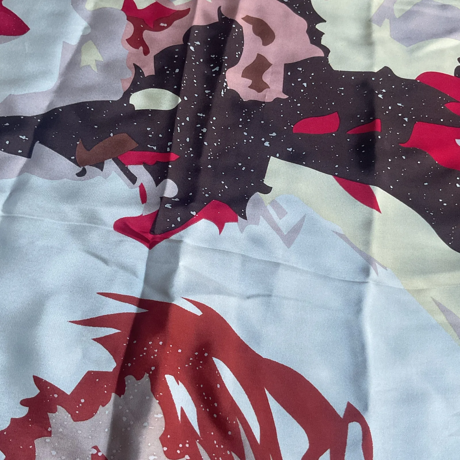 Y2K Retro Abstract Satin Scarf 33x33 Multicolor Red Brown Gold - Image 4