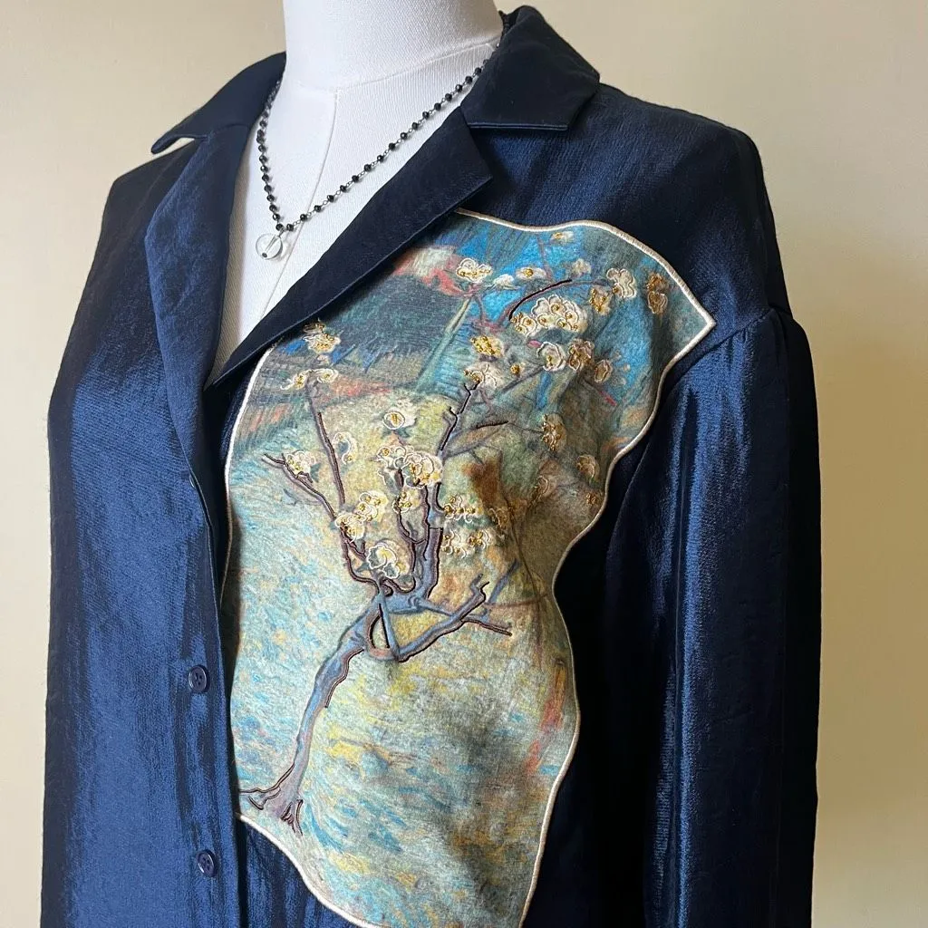Van‎ Gogh Museum Amsterdam Cotton Silk Button Down Shirt Blossoming Pear Tree M Blue Size M - Image 10