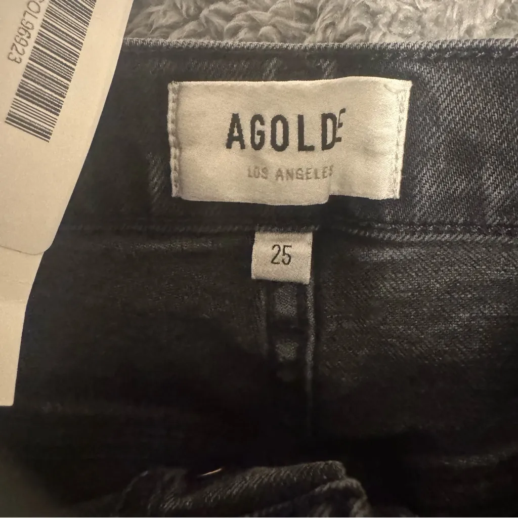 AGOLDE Riley High Rise Straight Crop Jeans Panoramic Washed Black Women's Sz 25 - Image 5