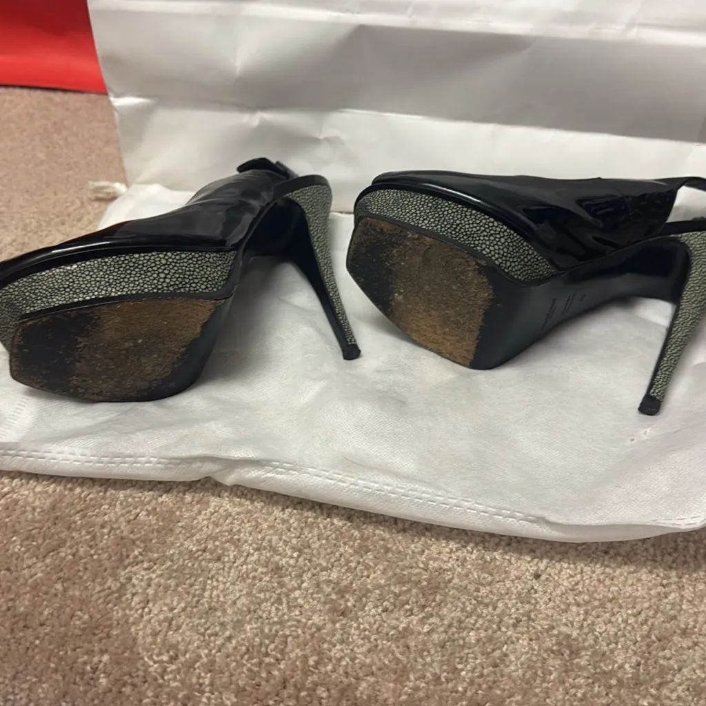 YVES SAINT LAURENT Patent Leather Slingback Pumps Size: IT 39 Black Size 9 - Image 10