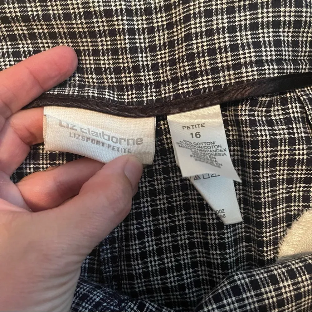 Vintage 90s Y2K Liz Claiborne Plaid Gingham Capri Pants Black White Size 16P - Image 3