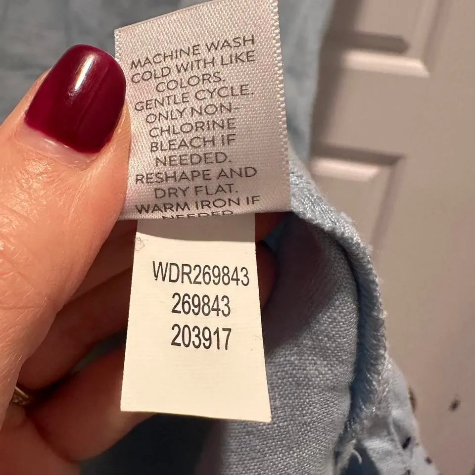 Pure J.Jill Blue Sleeveless Kantha Quilt Stitched Linen Long Dress Large Tall - Image 8