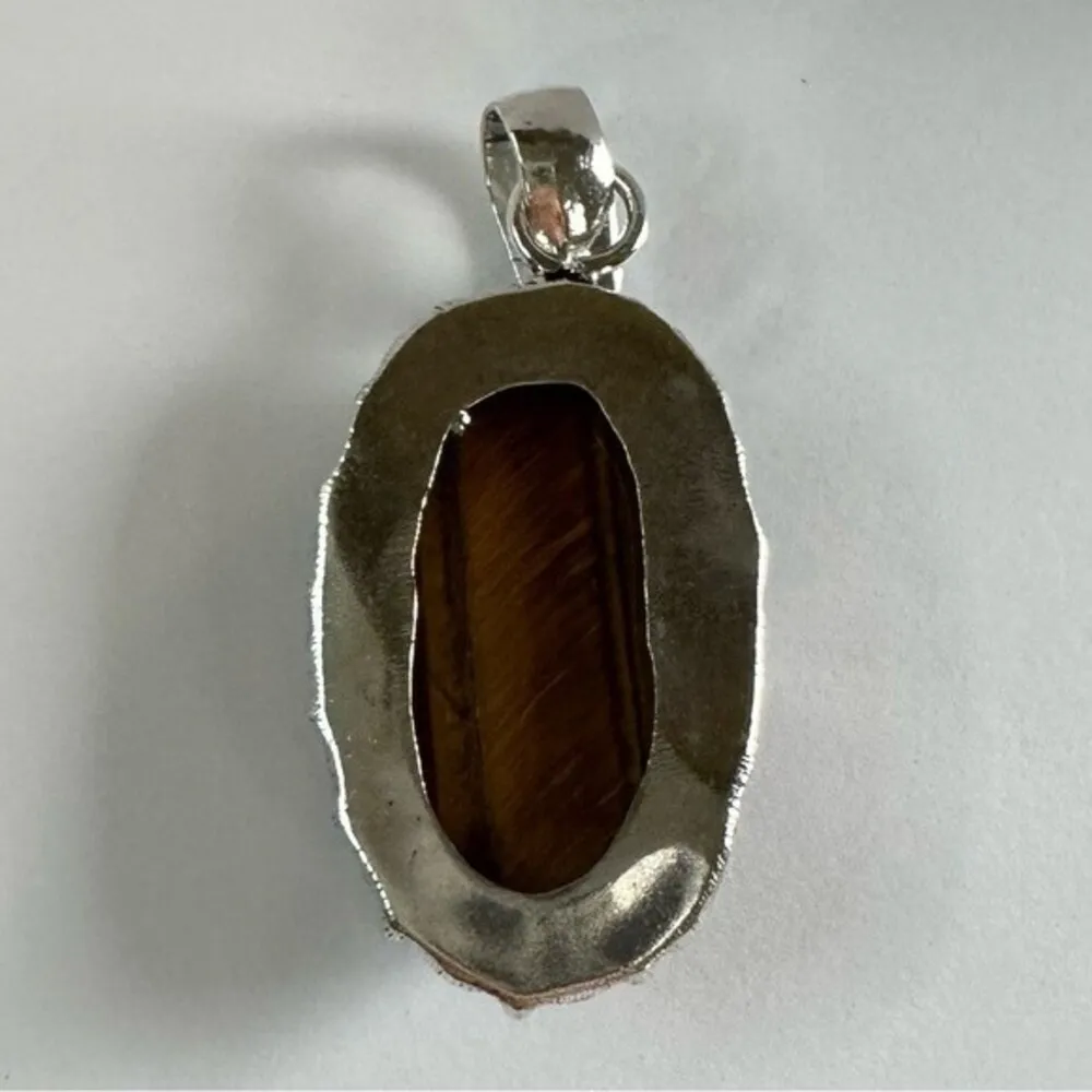 TIGER’S Eye Genuine Stone Pendant 925 Sterling Silver Plated Brown - Image 2