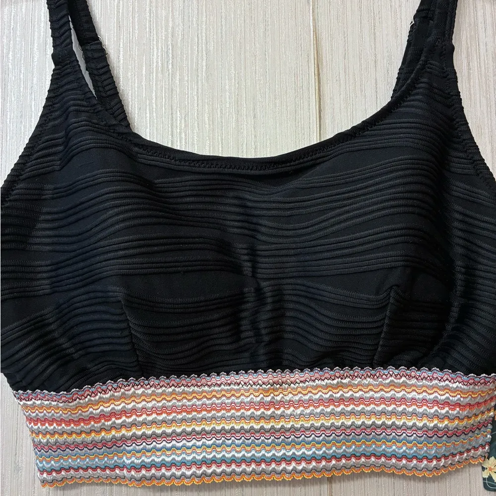 NWT Blooming Jelly Black High Waist Bikini Set Ribbed Crop Top Swimsuit M - Image 3