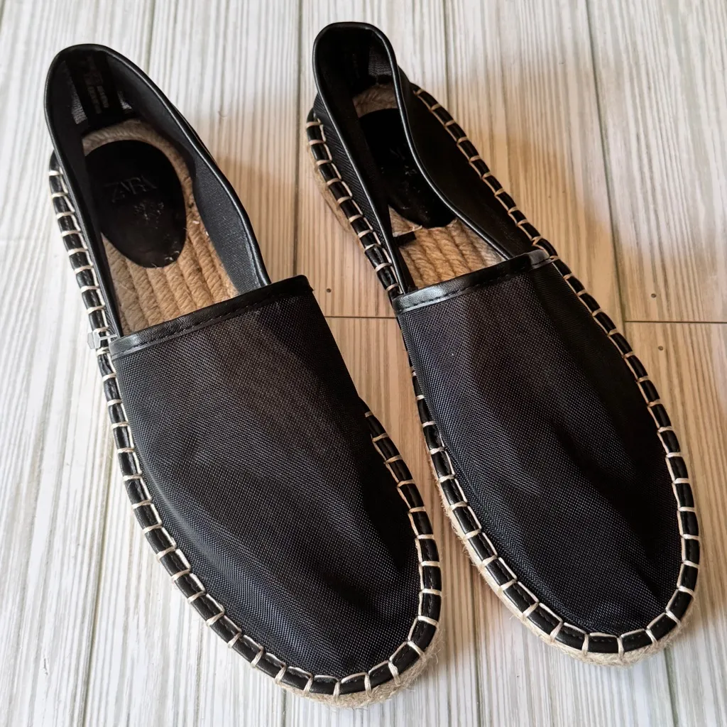 ZARA Women's Black Espadrille Low Heel Slip-On Shoes Sz 39 - Image 4