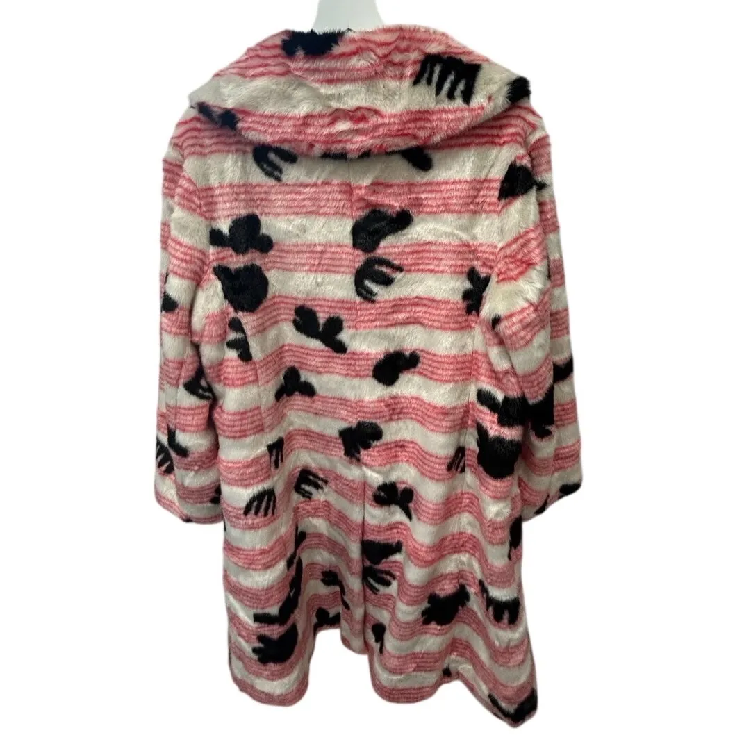 Shrimps Pink Faux Fur Statement Coat UK 10 US 6 Graphic Stripe - Image 2
