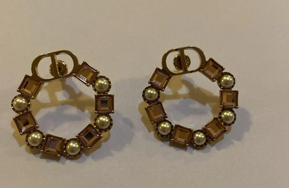 Christian Dior Petit CD EARRINGS Bronze-Finish Metal with White Resin Pearls - Image 4