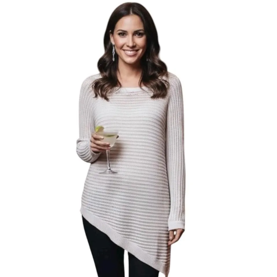 APT. 9 Sweater Womens Small Ivory Asymmetrical Hem Open Knit Tunic Top Metallic - Image 12