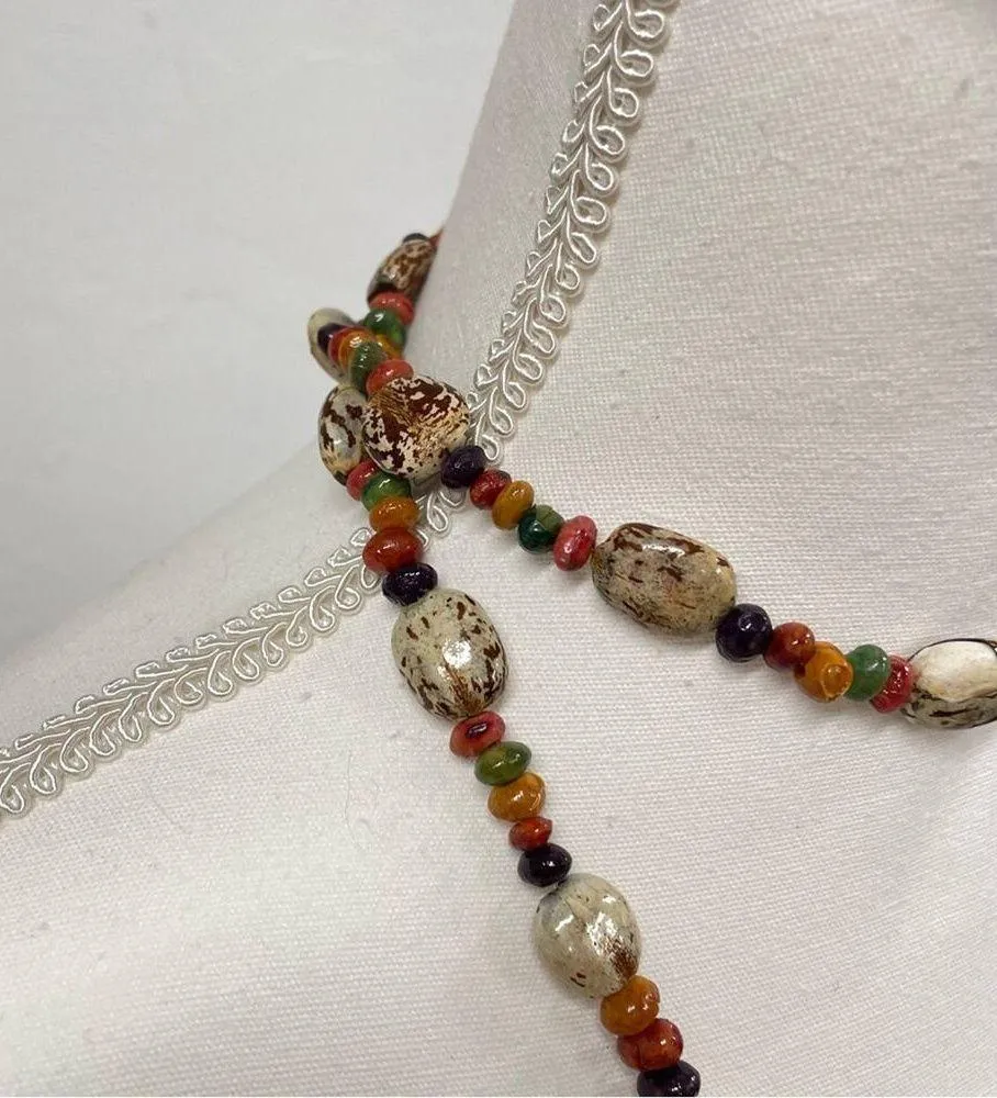 Plastic Bead Multicolor Long Strand Boho Necklace Brown - Image 3