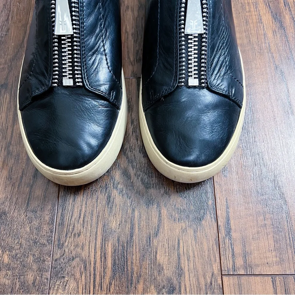 Frye • Lena Zip Low Sneaker black leather slip on zipper moto - Image 4