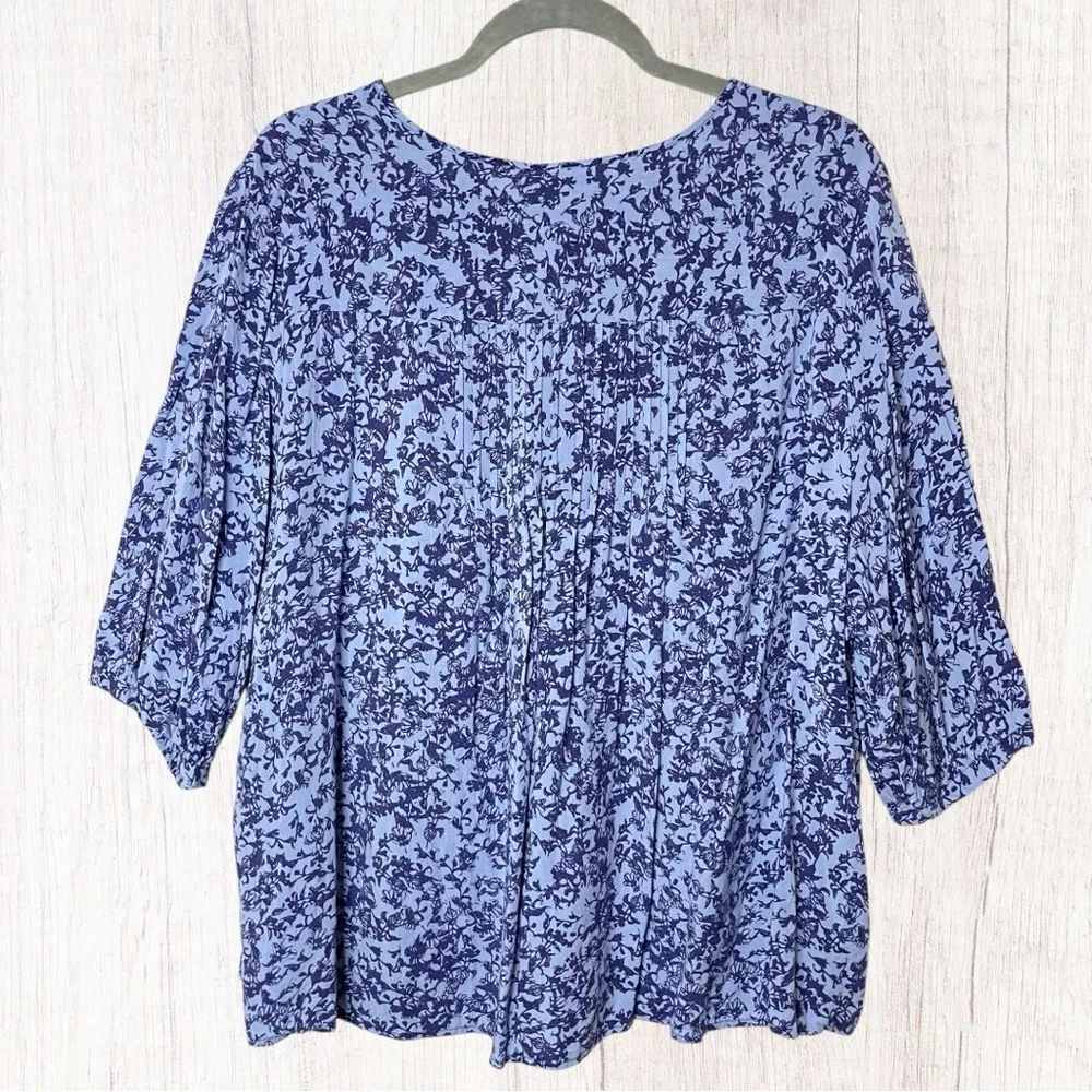 KNOX ROSE Periwinkle Floral 1/2-Sleeve Peasant Top Boho Cottagecore, XXL - Image 4