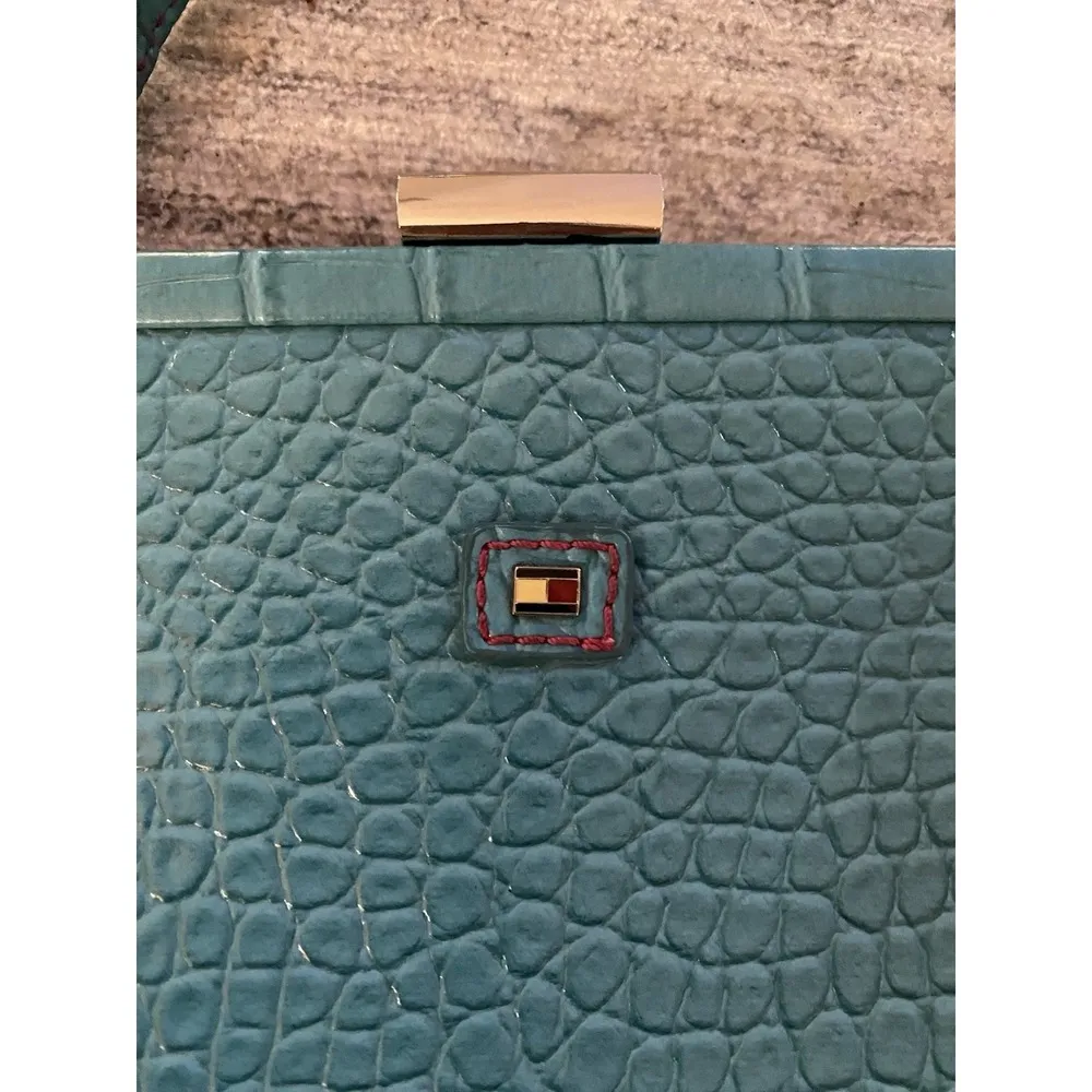 Vtg Y2K  Mini  Shoulder Bag Turquoise Blue Tommy Hilfiger Purse Faux Alligator - Image 2