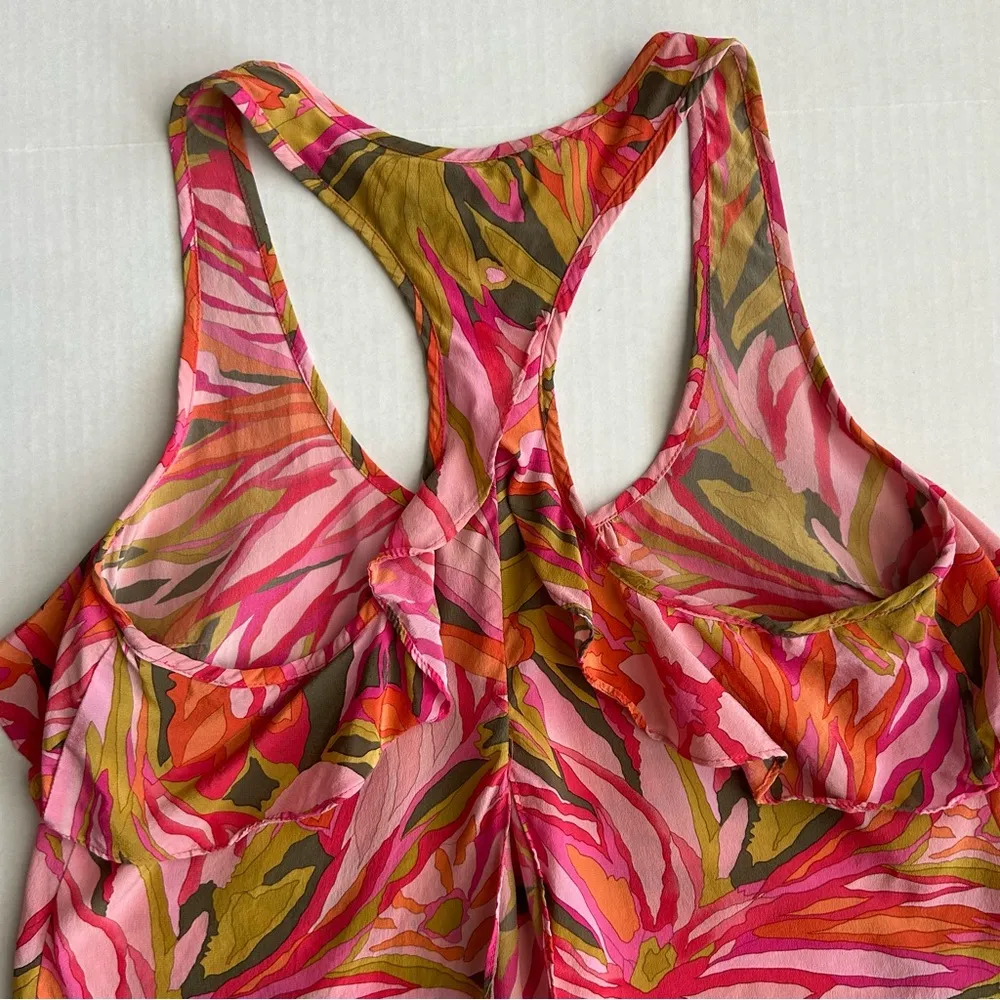 Alice & Trixie Women's Pink Floral Silk Ruffle Racerback‎ Tank Top Small - Image 10