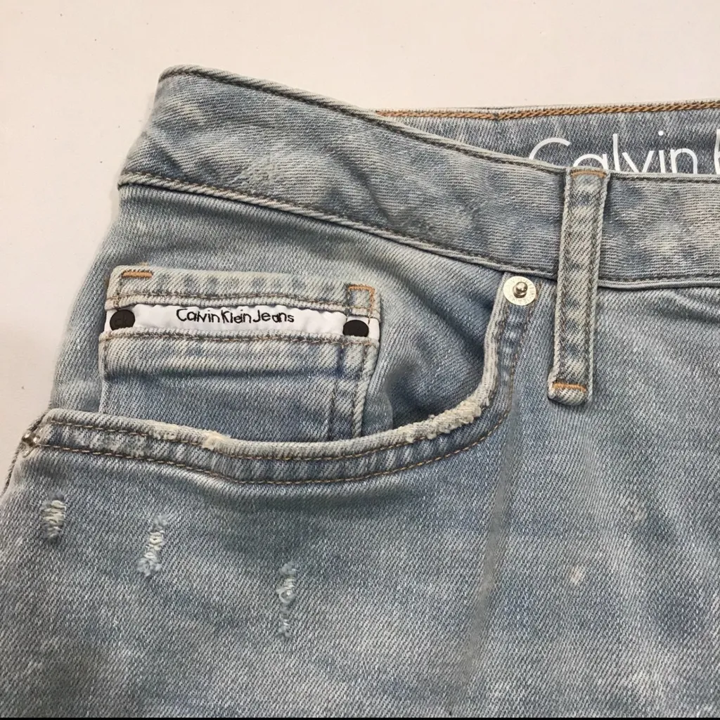 Calvin Klein Distressed Jean Mini Skirt - Image 3