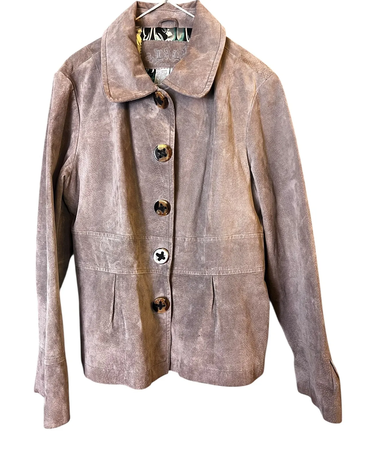 Live A Little Suede Leather Jacket Button Front Blazer Coat Taupe Large Y2K - Image 1