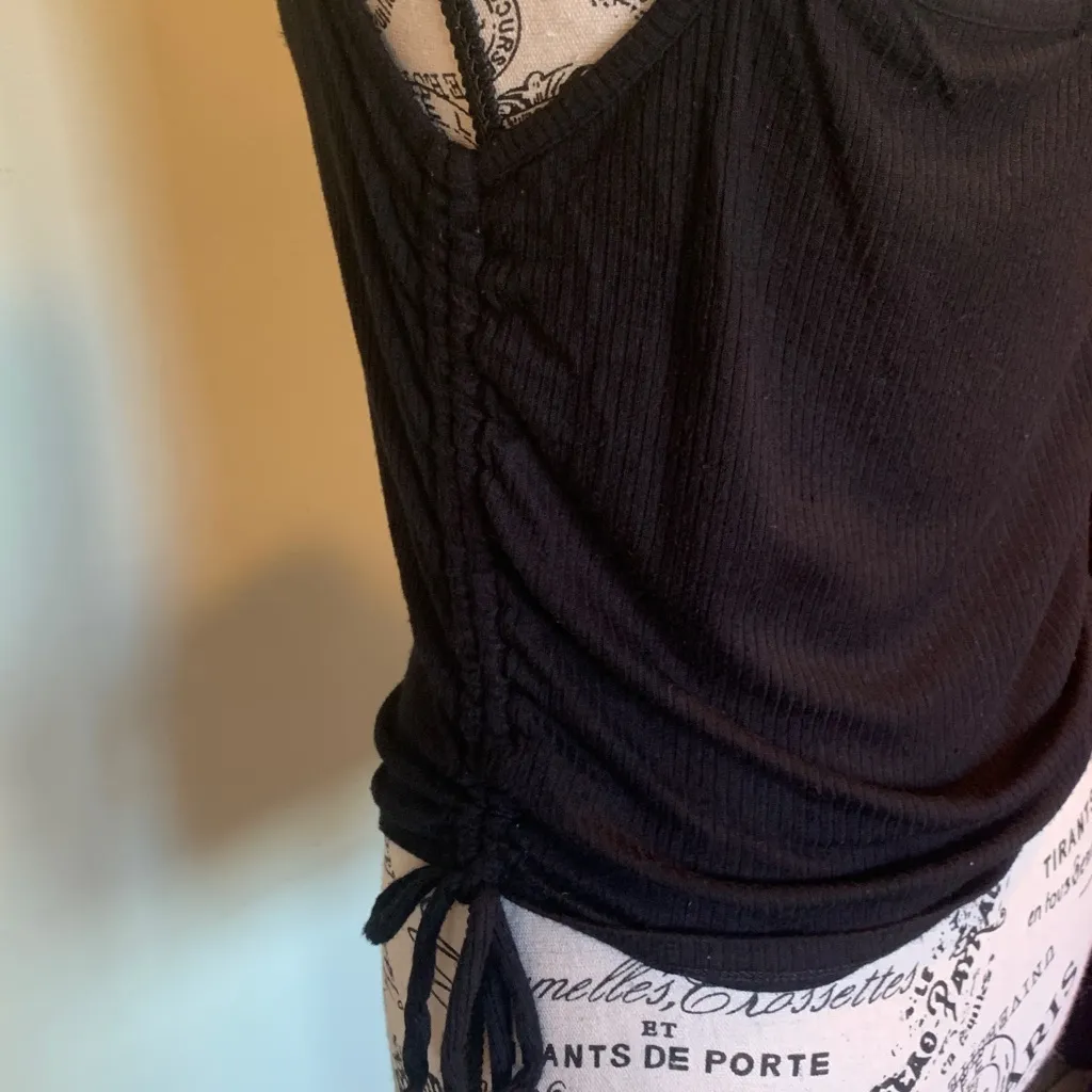 Antistar Black Ribbed Side Tie Women's Medium Spaghetti Strap Top - Image 4