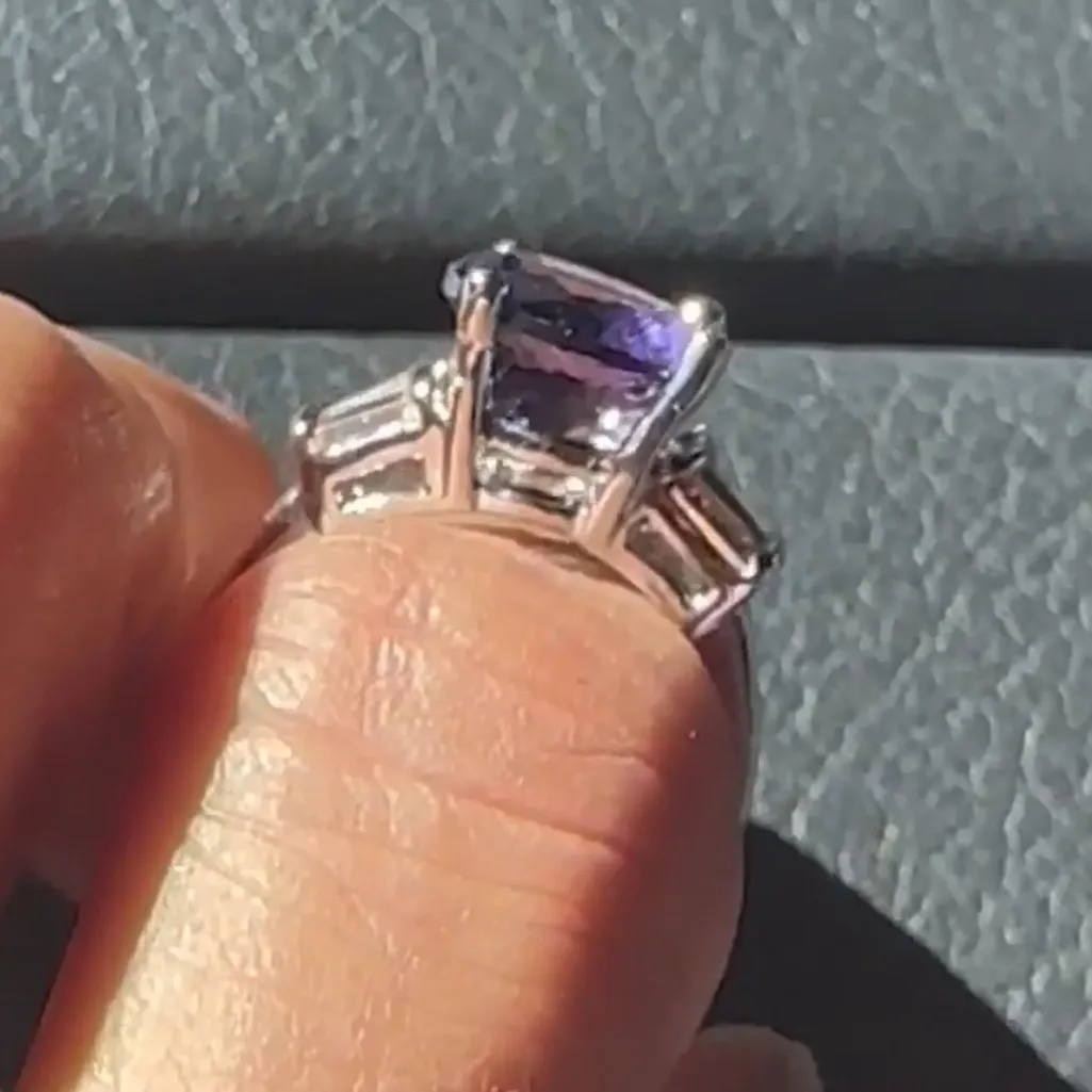 Swarovski Elements Crystal Amethyst Oval Solitaire Ring w/ Baguette Accents, 6.5 - Image 3